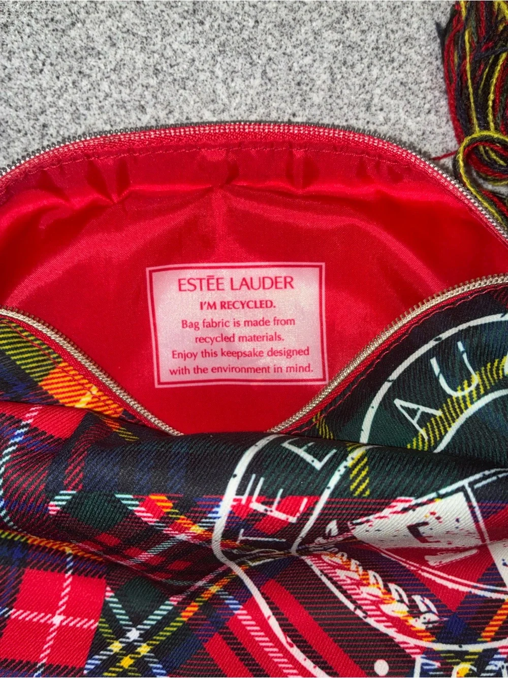 Estée Lauder Floral Cosmetic Pouch & Plaid Makeup Bag Set